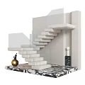 Modern Staircase Design With Glass Railings White Steps Marble Base And Decorative Elements 3d model