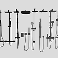 Modern Shower Systems With Rain Heads Handheld Sprayers And Control Valves 3d model