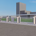 Modern Roadside Railings With Metal And Stone Design And Building Grass Background
