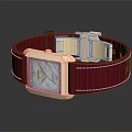 Elegant Gold Case Watch With Red Leather Strap And Square Dial Design 3d model