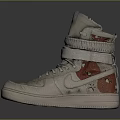 High Top Sneakers with Beige Upper Red Accents and Classic Laces Design
