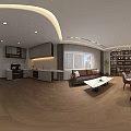 Elegant Private Room Interior With Sofa Dining Table Comfortable Chairs And Bookshelves