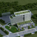 Aerial Planning of Modern Multi Story Building With Greenery and Surrounding Roads
