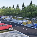 Eco Friendly Parking Lot With Lush Trees Colored Cars And Green Parking Spaces