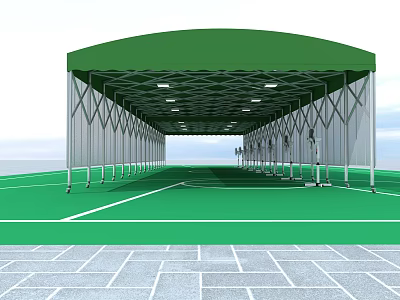 Green Curved Roof Tent With Metal Frame And Outdoor Green Ground Gray Tiles 3d model