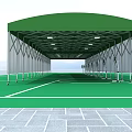 Green Curved Roof Tent With Metal Frame And Outdoor Green Ground Gray Tiles