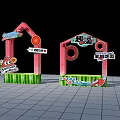 Interactive Zone With Watermelon Theme Fun Games Photo Spots And Cartoon Characters 3d model