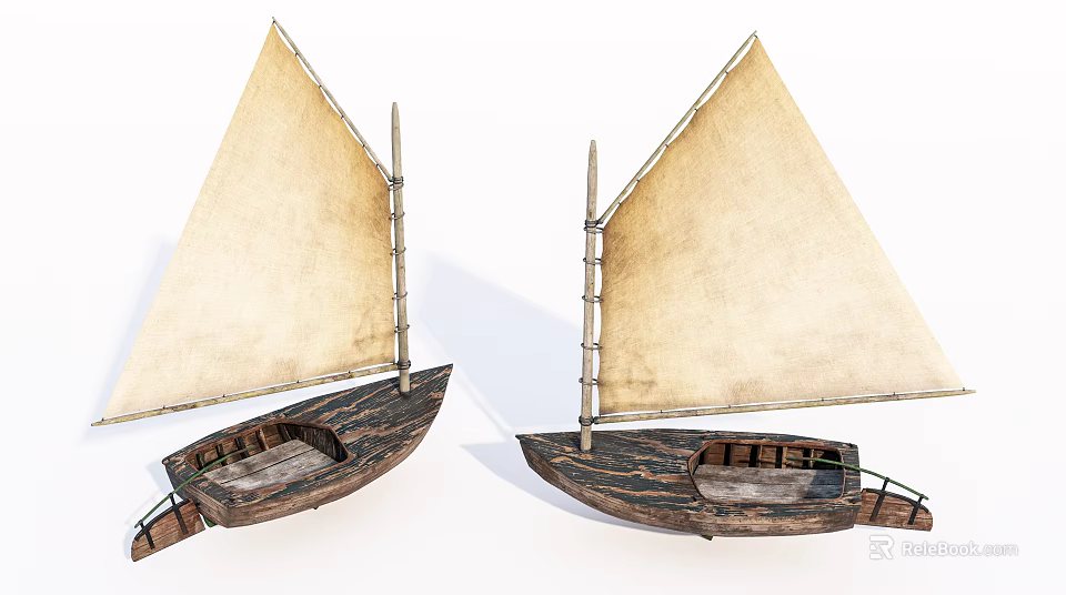 Traditional Wooden Sailboats With Beige Sails And Classic Hull Design 3d model 
