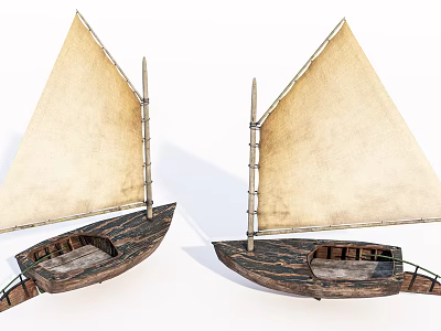 Traditional Wooden Sailboats With Beige Sails And Classic Hull Design 3d model