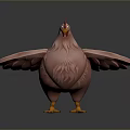 Pink Chicken with Red Comb Grey Tail Feathers Spread Wings and Yellow Feet Standing