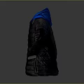 Warm Hooded Quilted Puffer Jacket In Dark Gray With Blue Hood