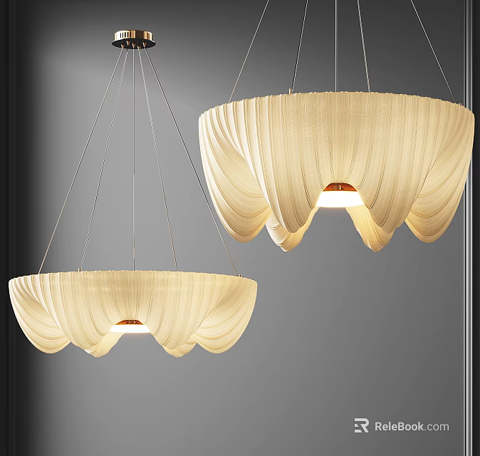 Modern Beige Pleated Chandeliers With Soft Lighting For Interior Spaces 3d model