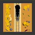 Vintage Train On Railroad Tracks With Desert Cactus Hay Bales And Horse