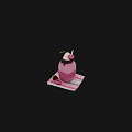Pink Strawberry Milkshake with Whipped Cream Chocolate Drizzle and Donut on Striped Napkin