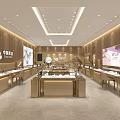 Luxury Chinese Gold Jewelry Store Modern Interior With Gold Display Cases And Elegant Lighting