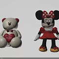 Cute Plush Toys White Teddy Bear With Red Heart Pillow And Minnie Mouse In Red Dress