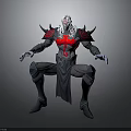 White Head Character In Red Black Armor With Red Heart On Chest Crouching Posture Robe