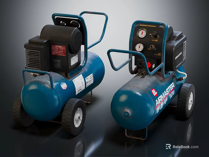 Portable Blue Wheeled Air Compressors With Control Panels And Industrial Design 3d model 