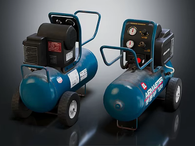 Portable Blue Wheeled Air Compressors With Control Panels And Industrial Design 3d model