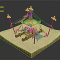 Elegant Traditional Tent Structure With Green Canopies Golden Ornaments Pillars And Blue Carpet