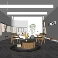 Modern Clothing Store Interior With Clothes Racks Chairs Small Table And Plant