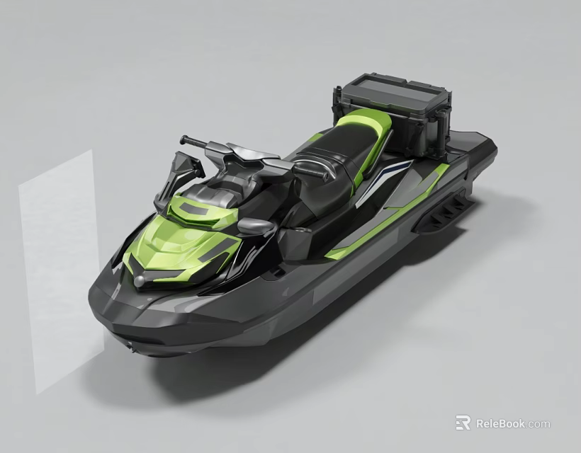 Black And Green Jet Ski With Modern Streamlined Design Seats And Control Console 3d model 