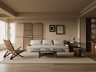 Quiet Ancient Style Home Living Room Sofa Coffee Table Combination Leisure Sofa Chair Decorations Ornaments Background Wall 3d model