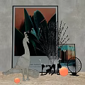 Modern Ornamental Decor Combination With Leaf Art Sculpture Pampas Grass And Round Balls