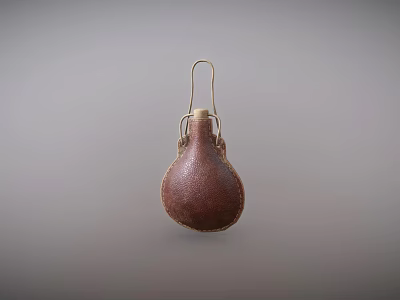 Brown Leather Flask With Metal Hook And Vintage Craft Design 3d model