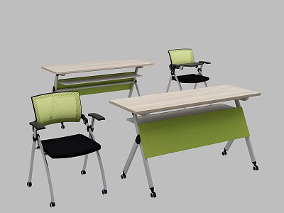 Office Conference Table With Light Wooden Top Green Panel And Ergonomic Chairs 3d model