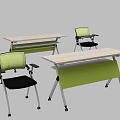 Office Conference Table With Light Wooden Top Green Panel And Ergonomic Chairs