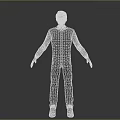 Game Movie Character White Blue Costume With Red Lines Three Angle Views Design