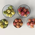 Fresh Apples In Various Colors Placed In Glass And White Bowls On Table