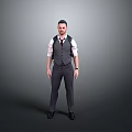 Man In Grey Vest White Shirt And Red Tie Standing Against Grey Background