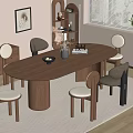Elegant Dining Room Interior With Oval Wooden Table Chairs And Potted Plant