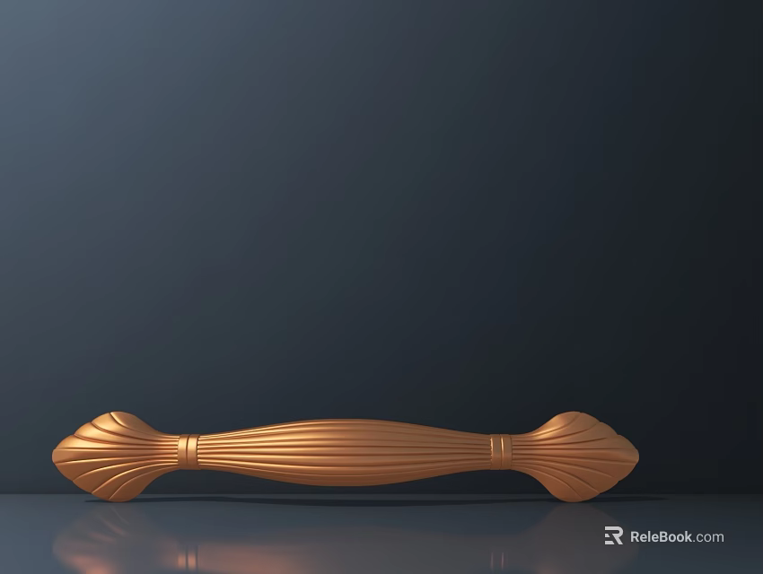 Copper Colored Furniture Handle With Wavy Patterns On Dark Reflective Background 3d model 