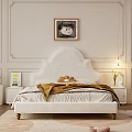 Modern White Double Bed With Upholstered Headboard Bedside Tables Lamps And Wall Art