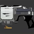 Sci Fi Futuristic Pistol Weapon With Metallic Finish And Ammunition Bullets