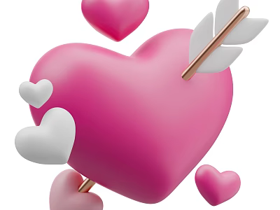 Pink and White Hearts Decorative Ornament Set with Golden Arrow and Small Heart Accents 3d model