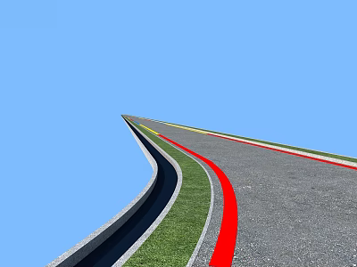 Curved Municipal Road With Red Lane Line Green Grass And Blue Sky 3d model