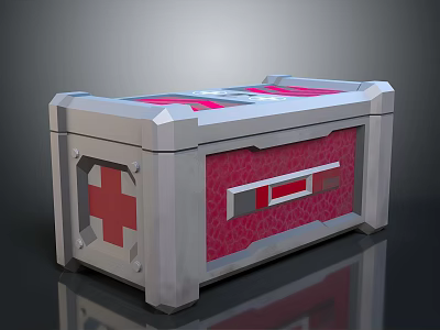 Stylish Entertainment Electronics Storage Case With Silver Red Patterned Front Panel And Cross Symbol 3d model