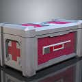 Stylish Entertainment Electronics Storage Case With Silver Red Patterned Front Panel And Cross Symbol 3d model