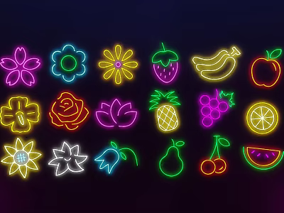 Vibrant Neon Decorative Lights With Various Flower And Fruit Shapes For Home Party Decoration 3d model