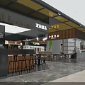 Modern Mall Hall Interior With MORRIN SEA Cafe Wooden Counter And Display Shelves
