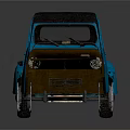 Vintage Blue Classic Car With Black Roof Round Headlights And Retro Design