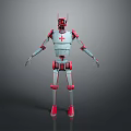 White And Red Mechanical Robot With Cross Design Standing Pose 3d model