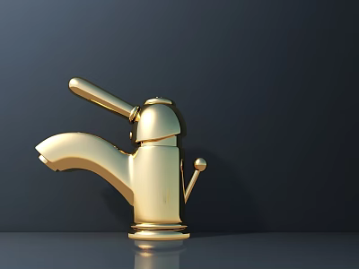 Shiny Golden Faucet with Modern Metallic Design on Dark Background Surface 3d model