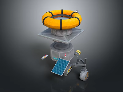 Game Movie Character With Yellow Lifebuoy Shaped Top Mechanical Platform Solar Panel And Wheels 3d model
