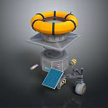 Game Movie Character With Yellow Lifebuoy Shaped Top Mechanical Platform Solar Panel And Wheels