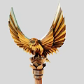 Golden Eagle Themed Scepter Weapon With Spread Wings And Sculpted Column Base 3d model